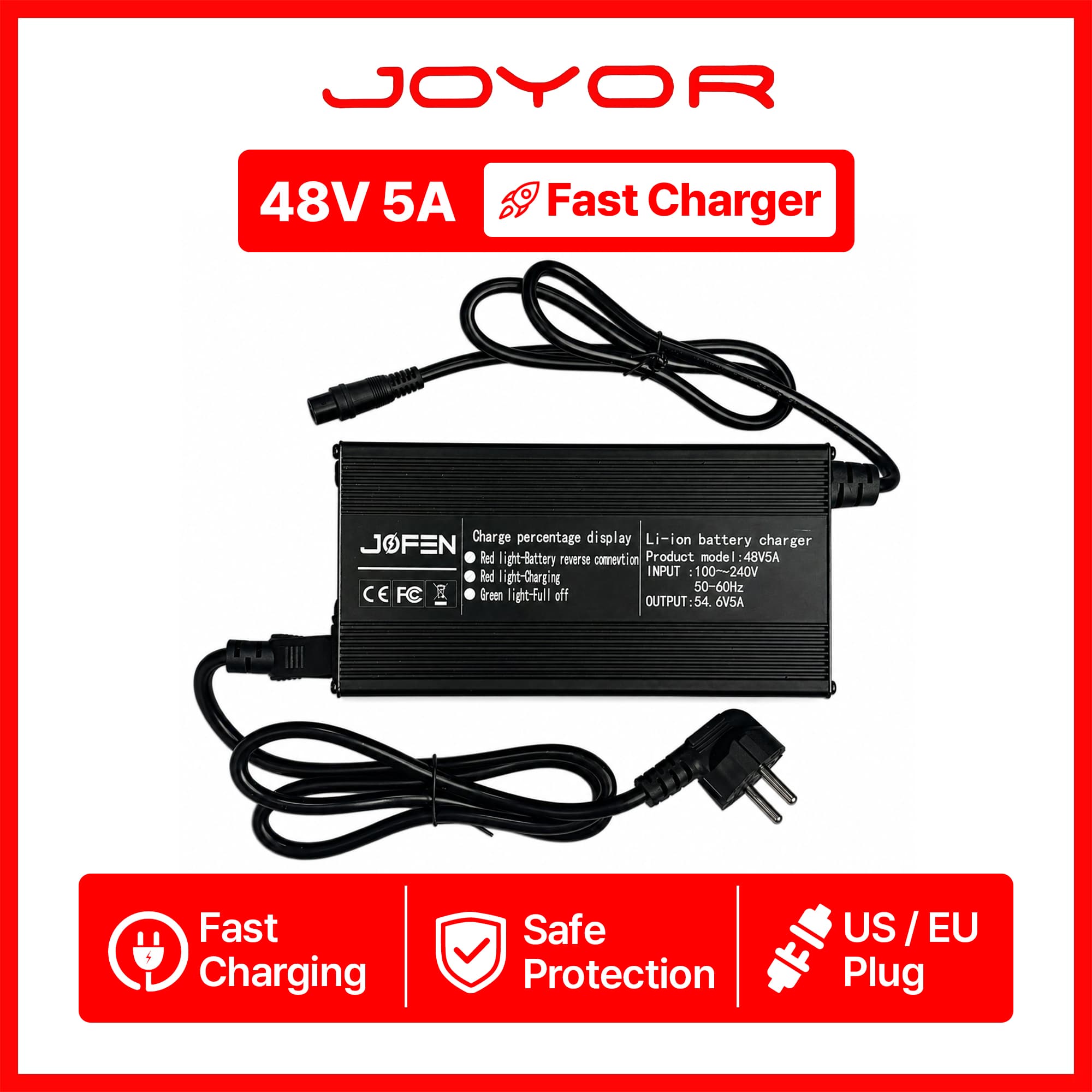 JOYOR T6 48V 5A Fast Charger, US/EU Plug Options