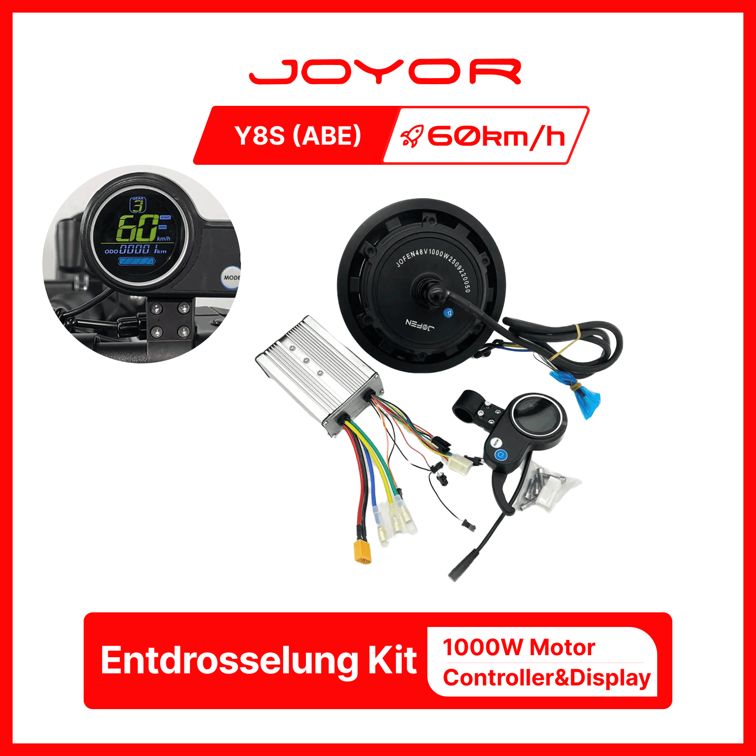 JOYOR Y8S 1000W Speed Unlock Kit 60km/h– Controller, Display & Motor Included