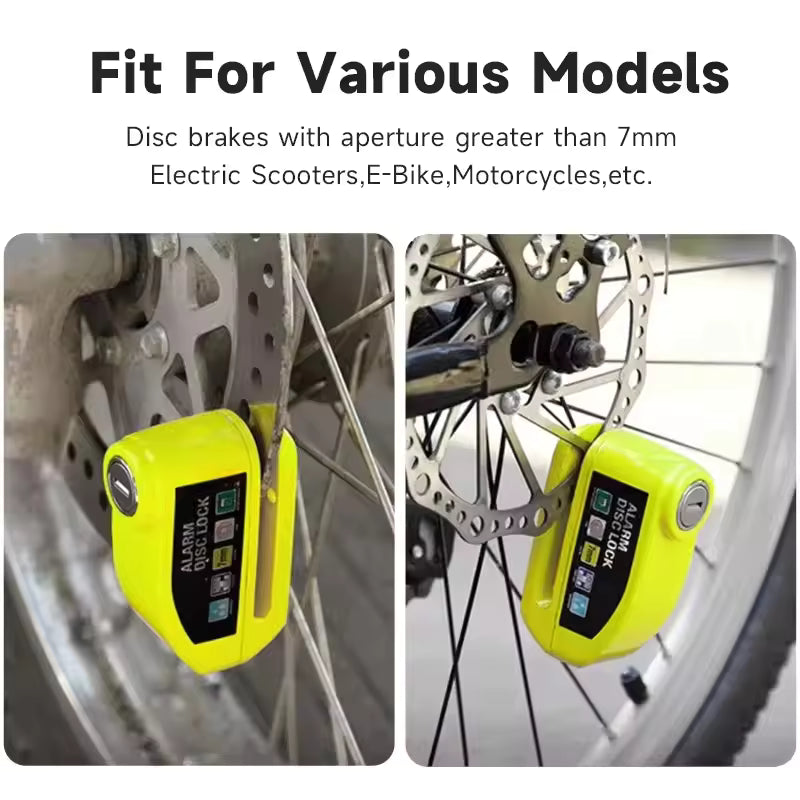 E-scooter & E-bike Disc Lock Safety Protection Padlock Aluminum Alloy AntiTheft Alarm+Reminder Rope+Lock Bag MotorcycleAccessory