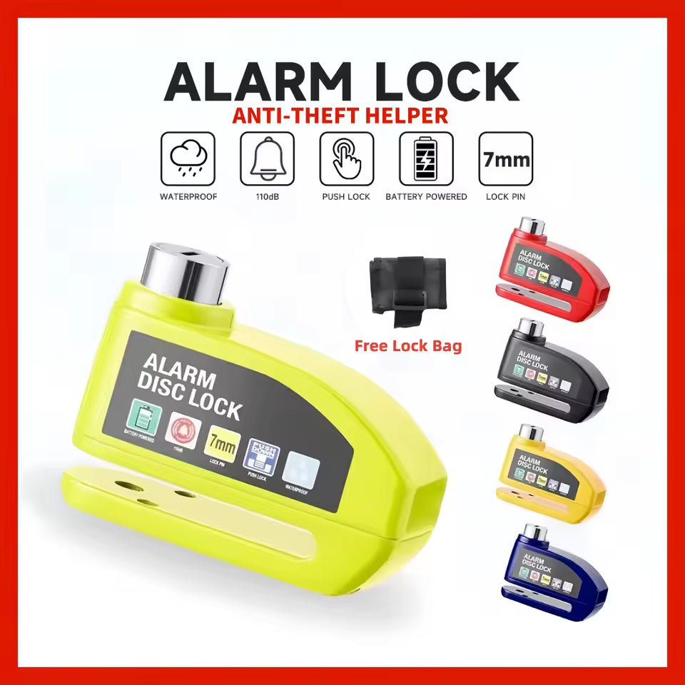 E-scooter & E-bike Disc Lock Safety Protection Padlock Aluminum Alloy AntiTheft Alarm+Reminder Rope+Lock Bag MotorcycleAccessory