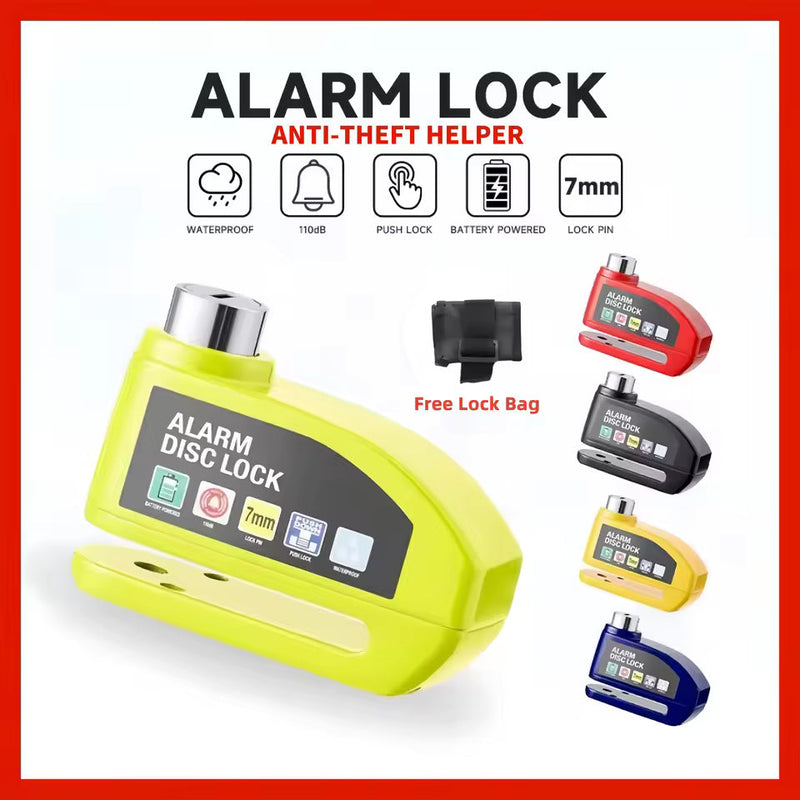 E-scooter & E-bike Disc Lock Safety Protection Padlock Aluminum Alloy AntiTheft Alarm+Reminder Rope+Lock Bag MotorcycleAccessory