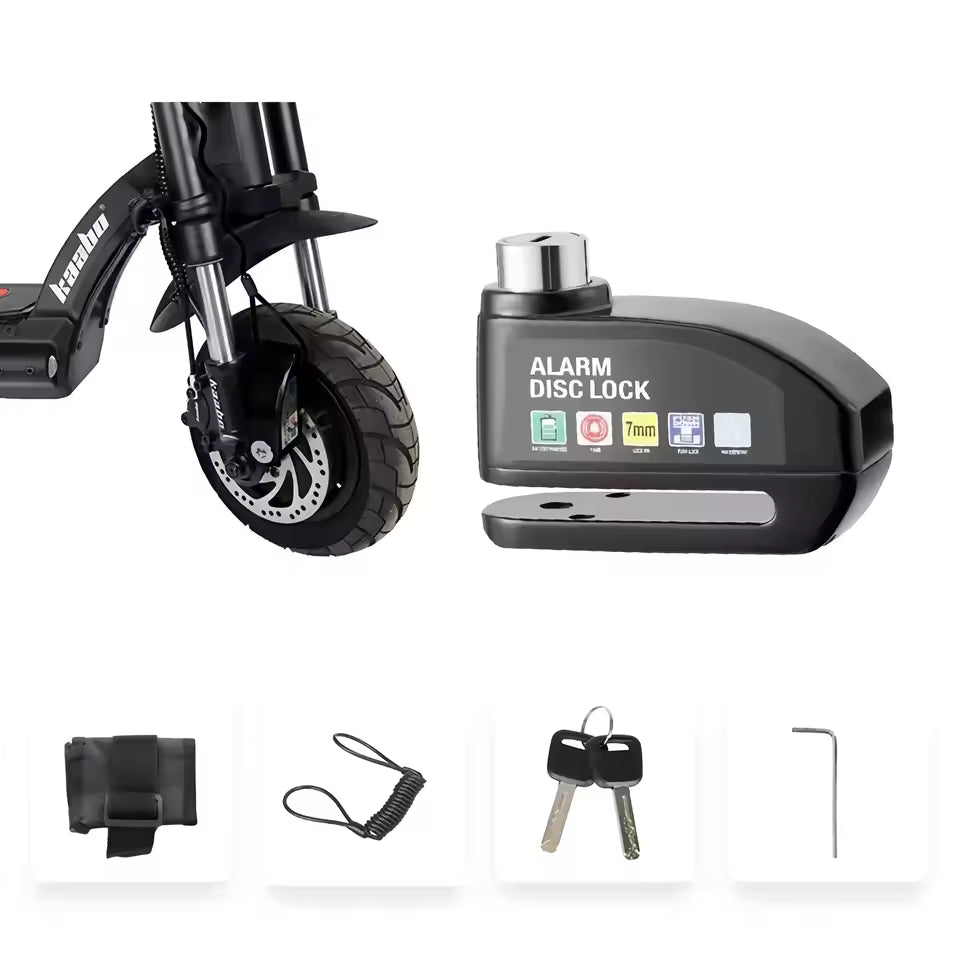 E-scooter & E-bike Disc Lock Safety Protection Padlock Aluminum Alloy AntiTheft Alarm+Reminder Rope+Lock Bag MotorcycleAccessory