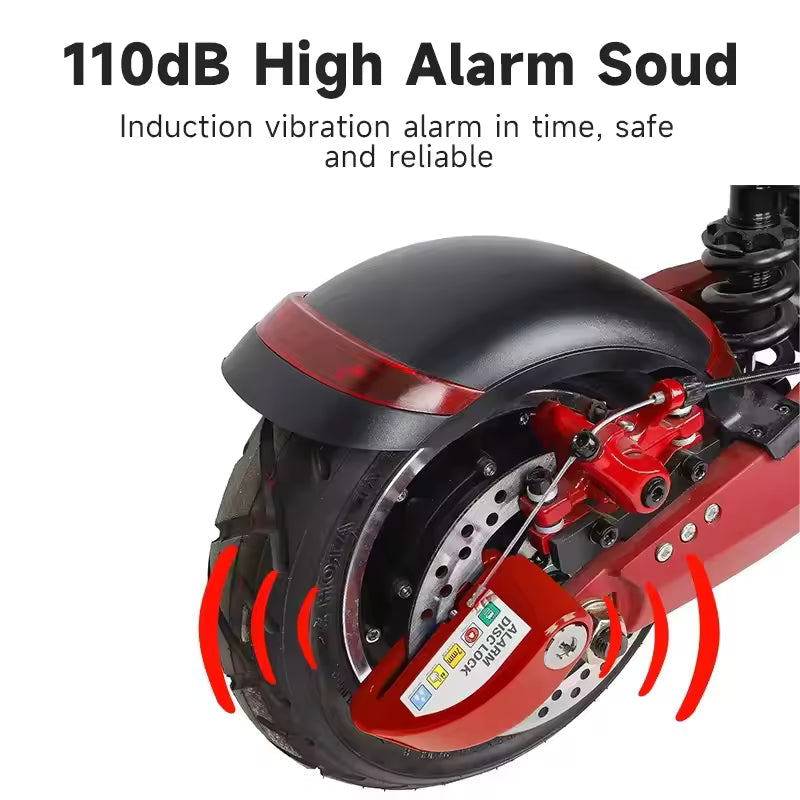 E-scooter & E-bike Disc Lock Safety Protection Padlock Aluminum Alloy AntiTheft Alarm+Reminder Rope+Lock Bag MotorcycleAccessory
